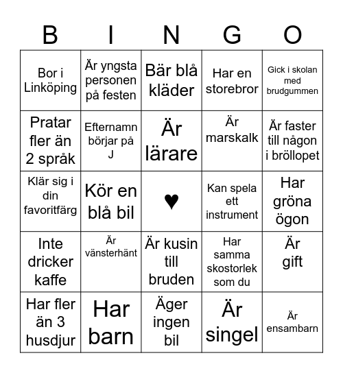 Hitta en gäst som... Bingo Card