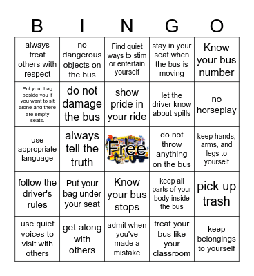 Peaceful Bus Bingo Card