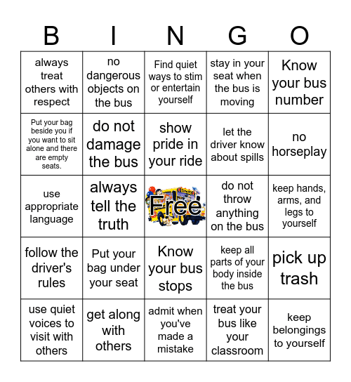 Peaceful Bus Bingo Card