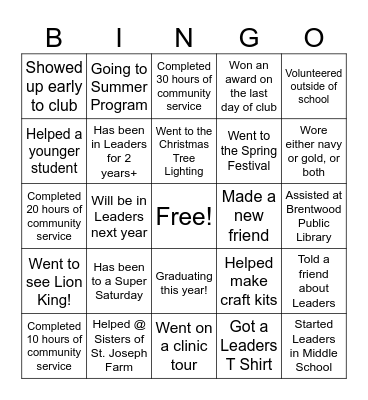 Leaders Bingo Card
