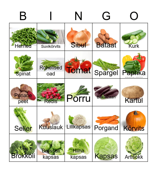 Köögivilja BINGO Card