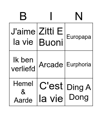Eurovision Bingo Card
