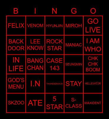 STRAY KIDS BINGO Card