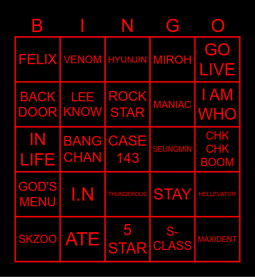STRAY KIDS BINGO Card