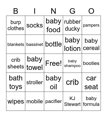 Baby Shower Bingo Card