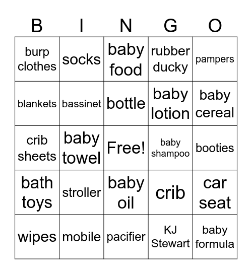 Baby Shower Bingo Card