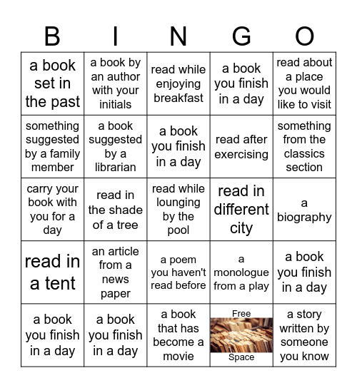 VillaSport Teen Summer Reading Challenge! Bingo Card