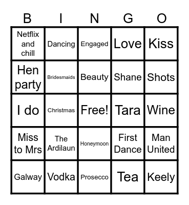 Rachel's Hen! Bingo Card