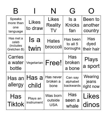 Career Fair Bingo Card