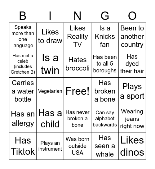 Career Fair Bingo Card