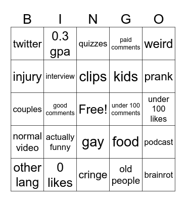 REELS Bingo Card