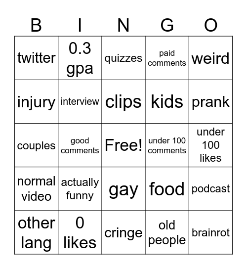 REELS Bingo Card