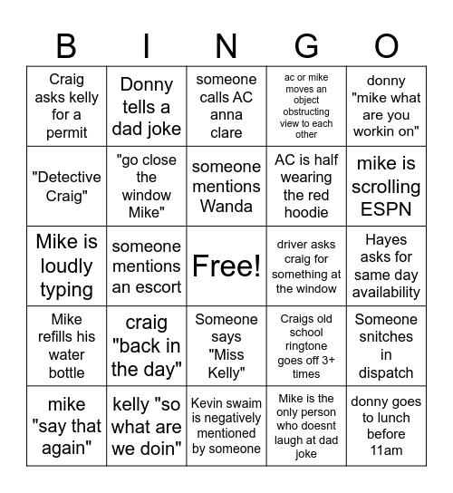DISPATCH BINGO Card