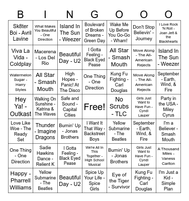 6th Grade Musical Bingo Card