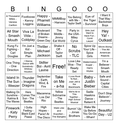 6th Grade Musical BINGO Card