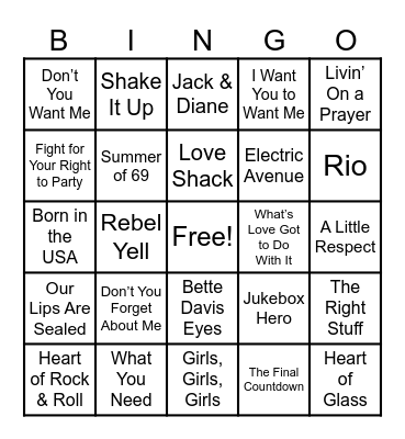 80's MUSIC Bingo Card