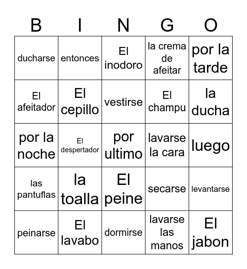 Mi Rutina Diaria Bingo Card