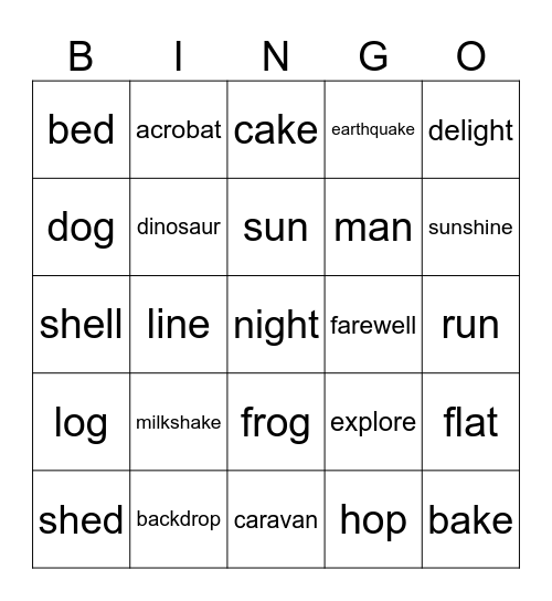 Rhyming Bingo Card