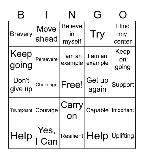 Courage Bingo Card