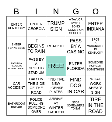 FLORIDA ROAD TRIP Bingo Card