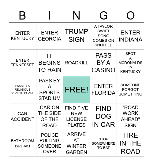 FLORIDA ROAD TRIP Bingo Card