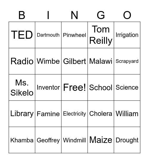 The Boy Who Harnessed the Wind Bingo Card