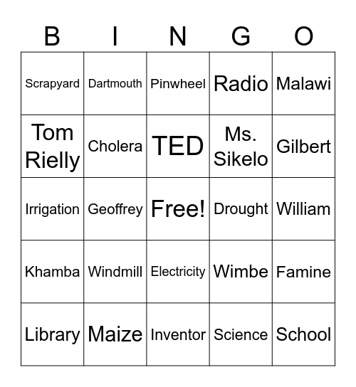 The Boy Who Harnessed the Wind Bingo Card