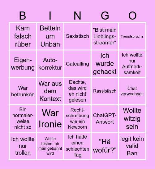 Entbannungsanträge Bingo Card