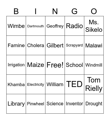 The Boy Who Harnessed the Wind Bingo Card