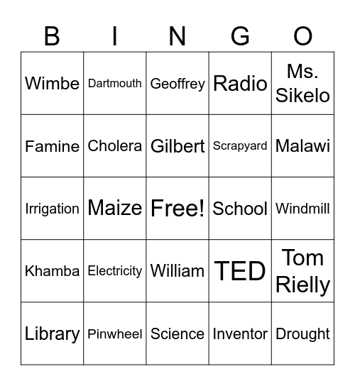 The Boy Who Harnessed the Wind Bingo Card