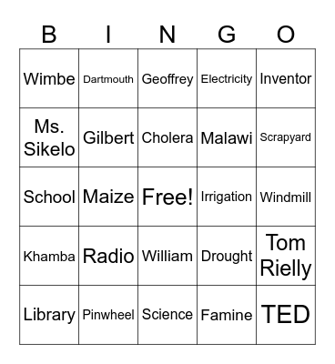 The Boy Who Harnessed the Wind Bingo Card
