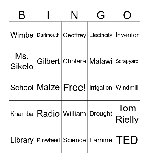 The Boy Who Harnessed the Wind Bingo Card