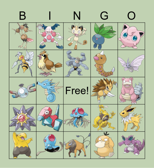 Kanto (Original) Pokemon Bingo Card