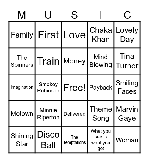 Musical Bingo Card