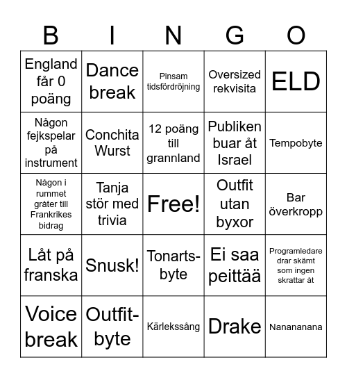 Eurovision Bingo Card