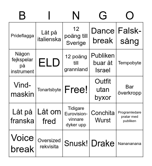 Eurovision Bingo Card