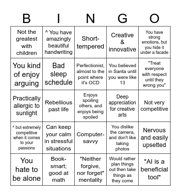 Kaoru Kinnie Bingo Card