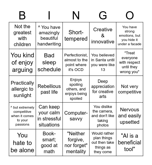 Kaoru Kinnie Bingo Card