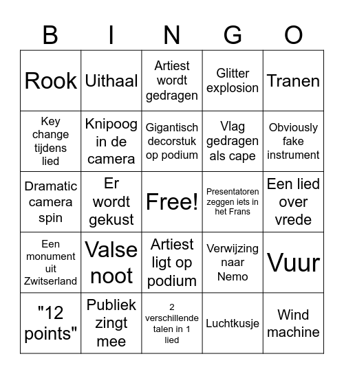 EUROVISIESONGFESTIVAL BINGO Card