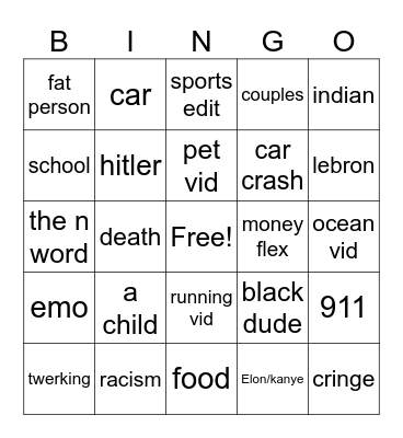 instagram Bingo Card