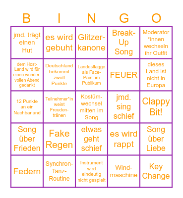 EUROVISION 2025 Bingo Card