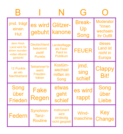 EUROVISION 2025 Bingo Card