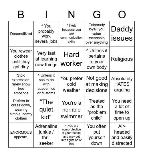 Langa Kinnie Bingo Card
