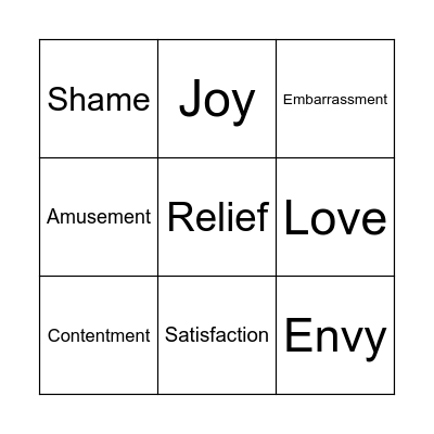 emotions Bingo Card