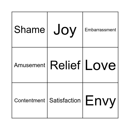 emotions Bingo Card