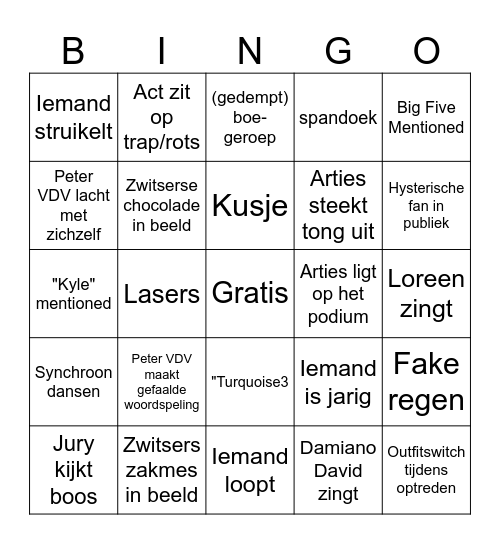Eurosong Bingo 2025 Bingo Card