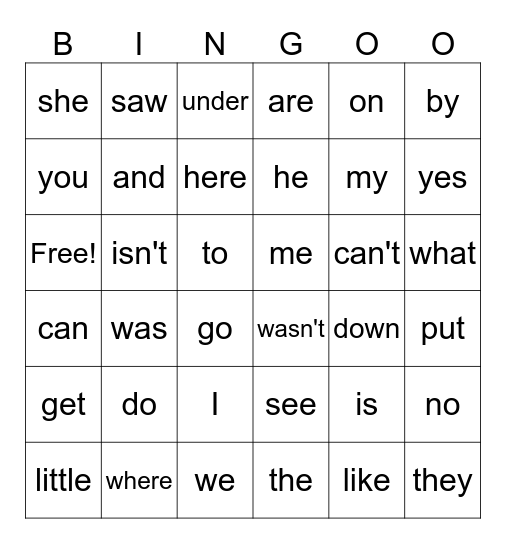 SIPPS Beg. 1-30 HFW Bingo Card