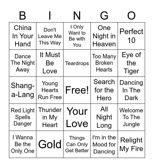Sandpiper 80s Bingo Card