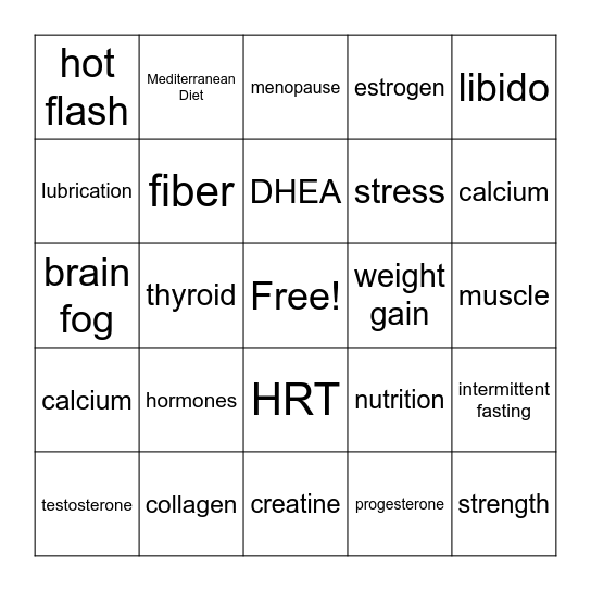 Hormone Health Bingo Card