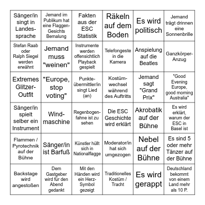 ESC 2025 Bingo Card